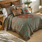 Turquoise Scroll & Star Quilt Bed Set - King