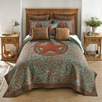 Turquoise Scroll & Star Quilt Bed Set - King