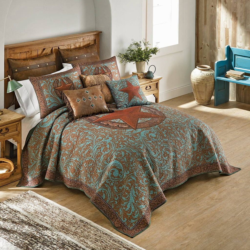 Turquoise Scroll & Star Quilt Bed Set - King