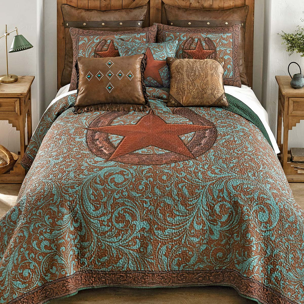 Turquoise Scroll & Star Accent Pillow