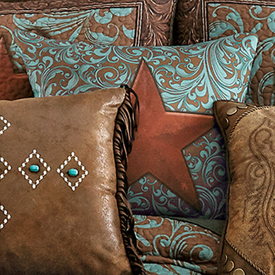 Turquoise Scroll & Star Accent Pillow