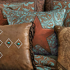 Turquoise Scroll & Star Accent Pillow