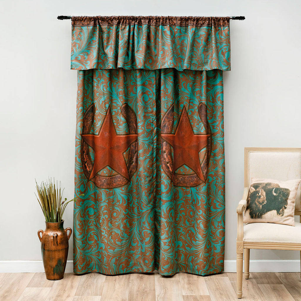 Turquoise Scroll & Star Lined Valance