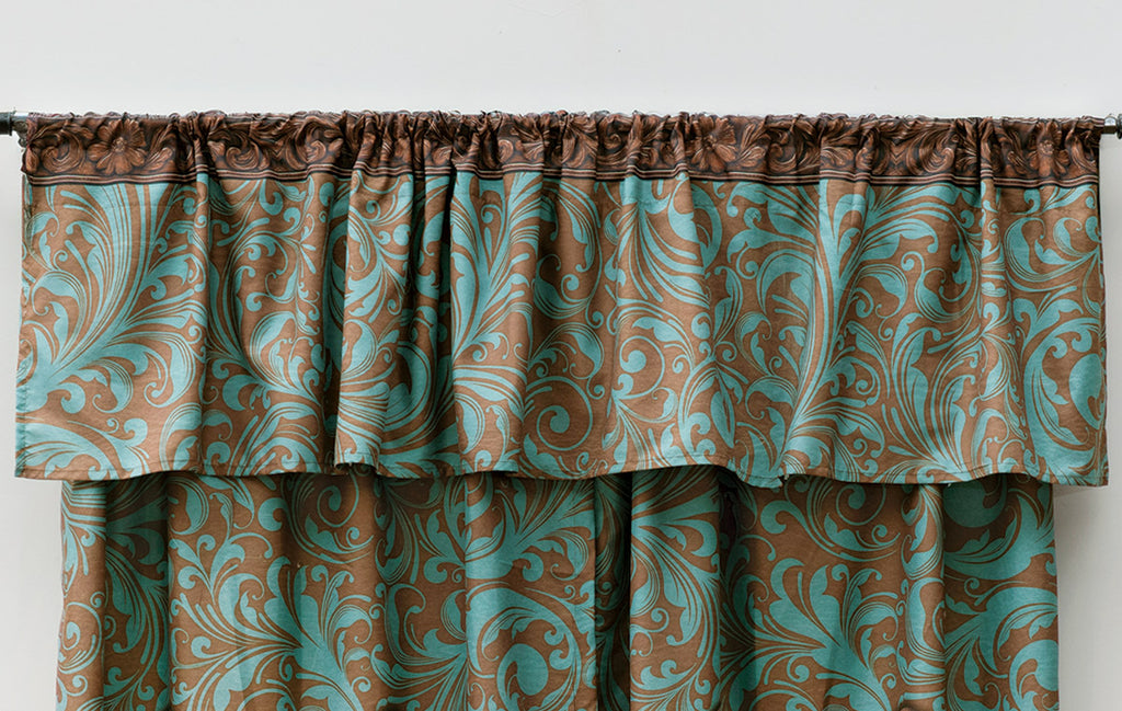 Turquoise Scroll & Star Lined Valance