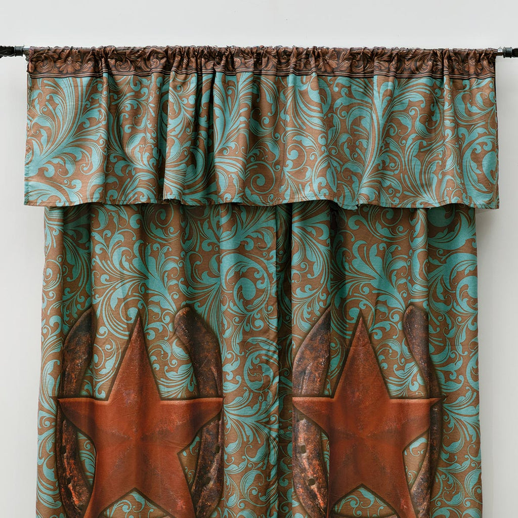 Turquoise Scroll & Star Lined Valance