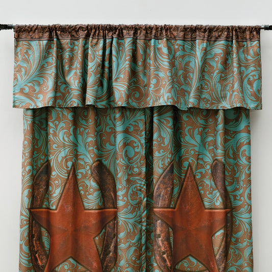 Turquoise Scroll & Star Lined Valance