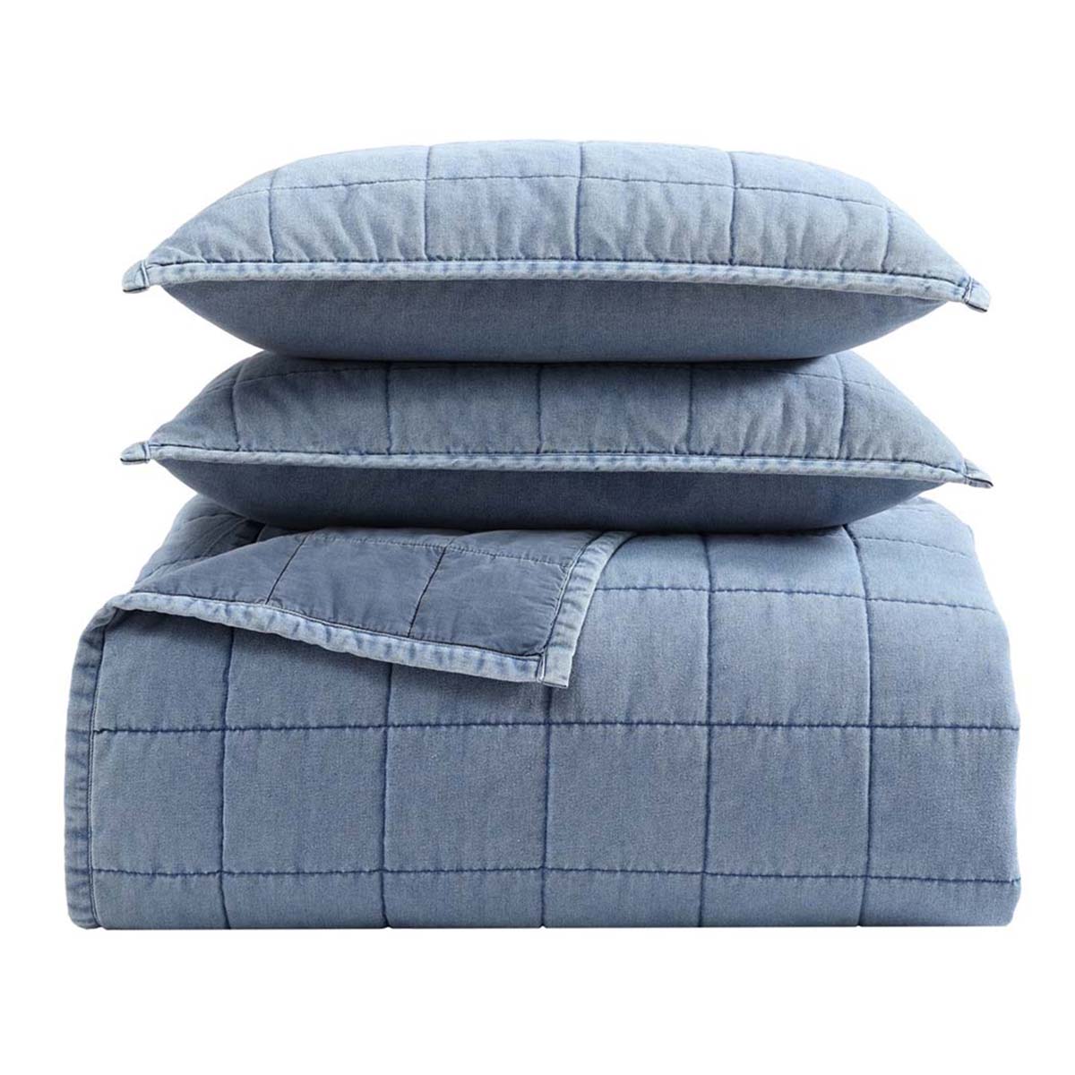 Stonewashed Denim Quilt Set - Full/Queen