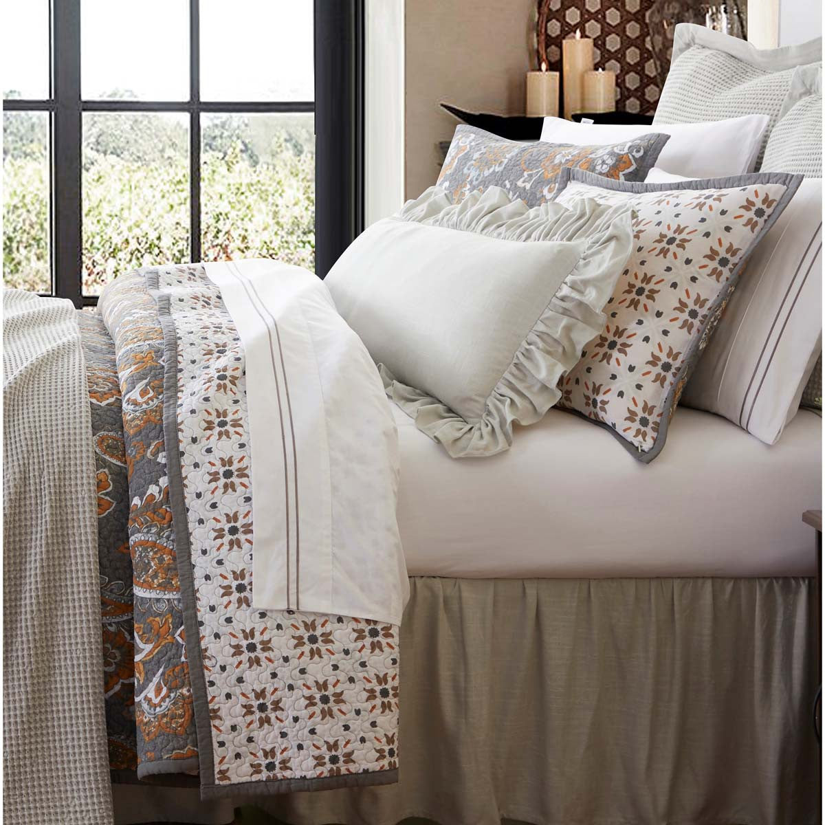 Floral Paisley Reversible Gray Bedding Collection