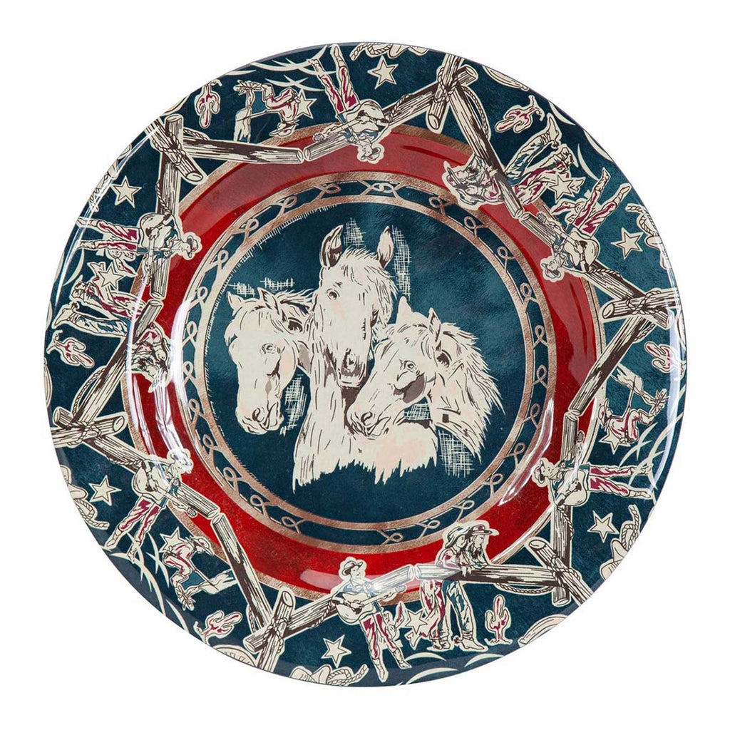Patchwork Bandana Blue Horse Dinner Plates - Set of 4