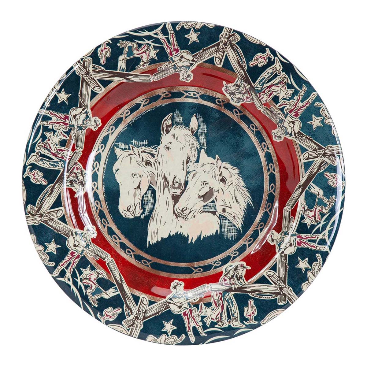 Patchwork Bandana Blue Horse Dinner Plates - Set of 4