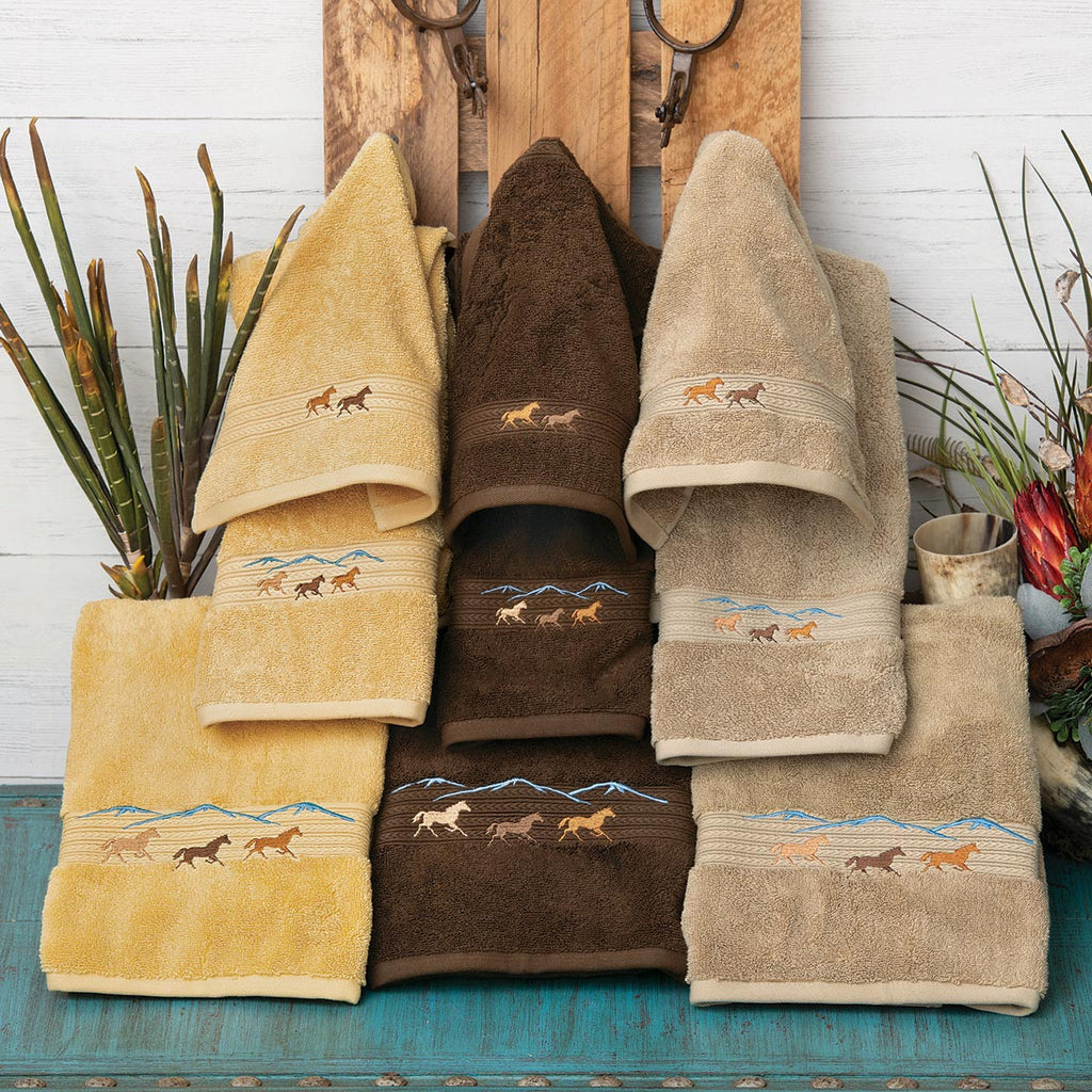 Running Horses Gold Embroidered Wash Cloth