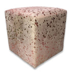 Blush Splashed Cowhide Square Pouf