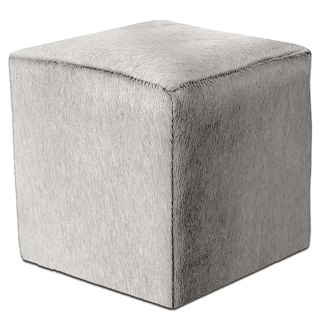 Gray Cowhide Square Pouf