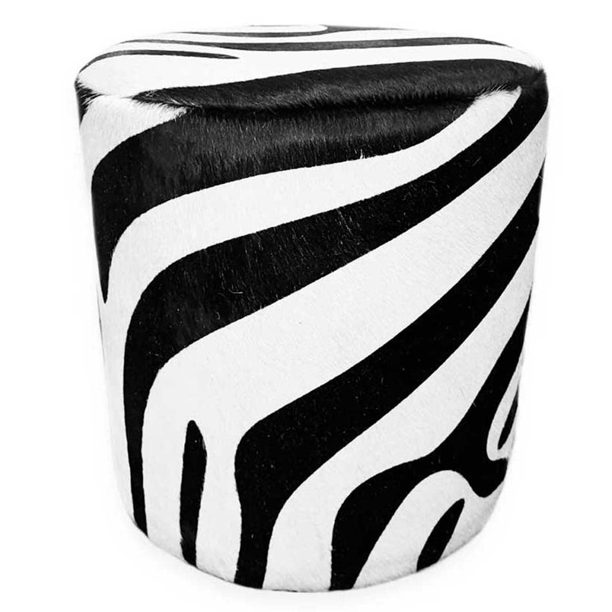 Zebra Cowhide Round Pouf