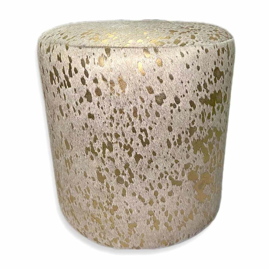 Gold Splashed Cowhide Round Pouf