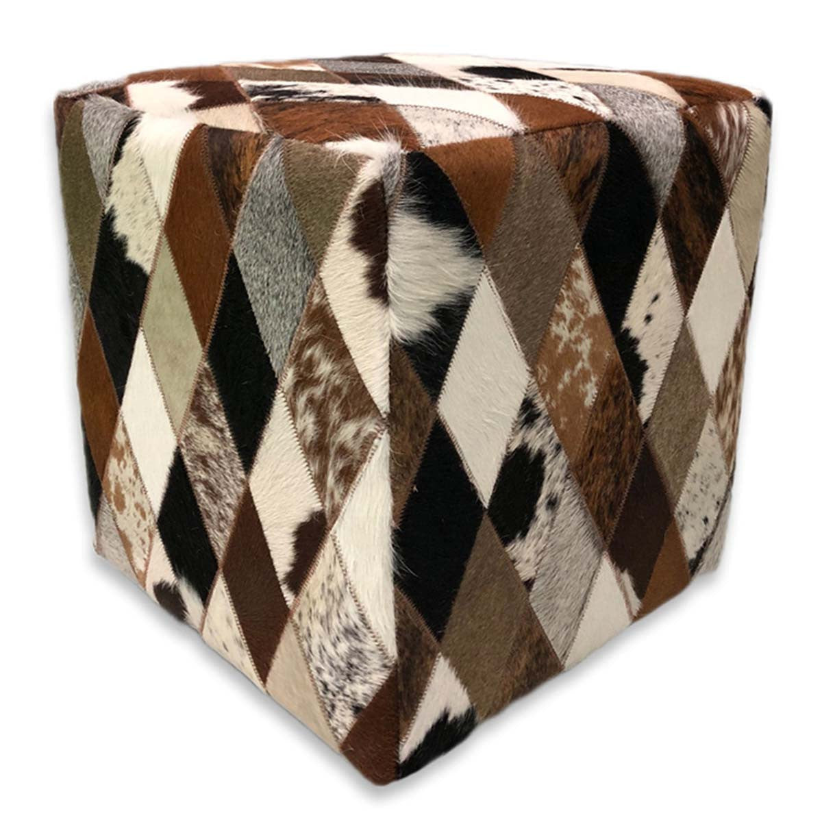 Mosaic Cowhide Square Pouf