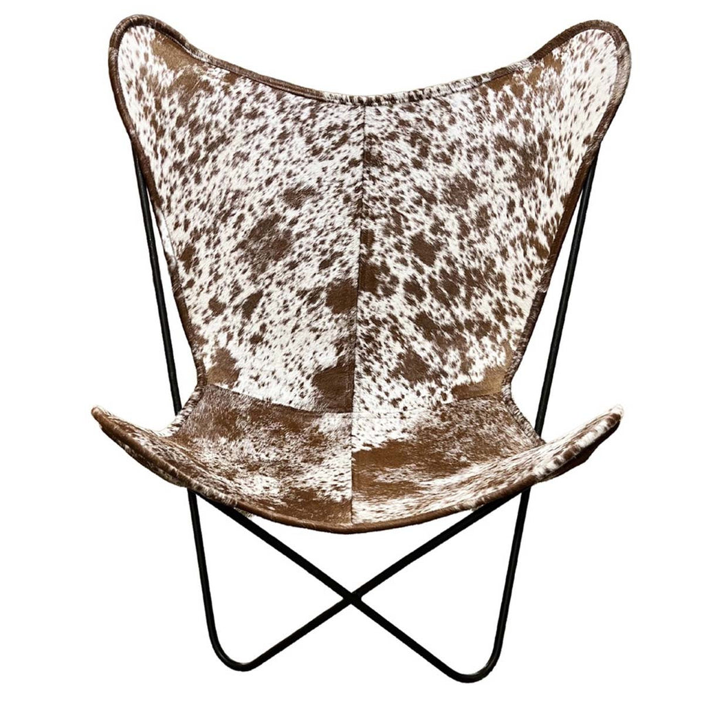 Speckled Brown & White Cowhide Sling Chair