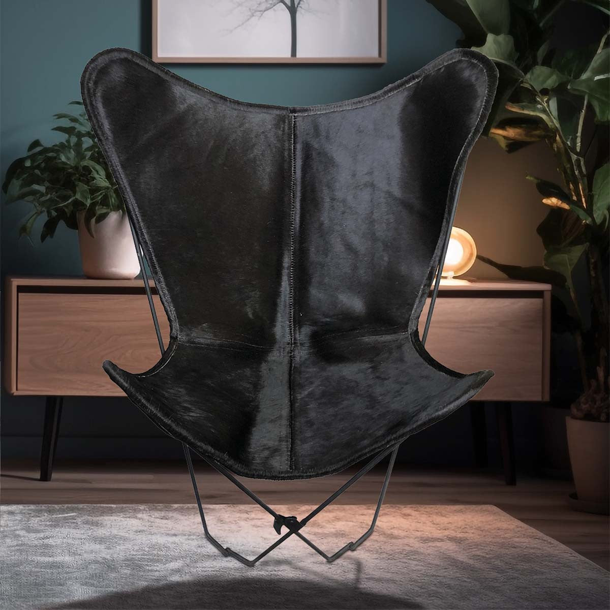Black Cowhide Sling Chair