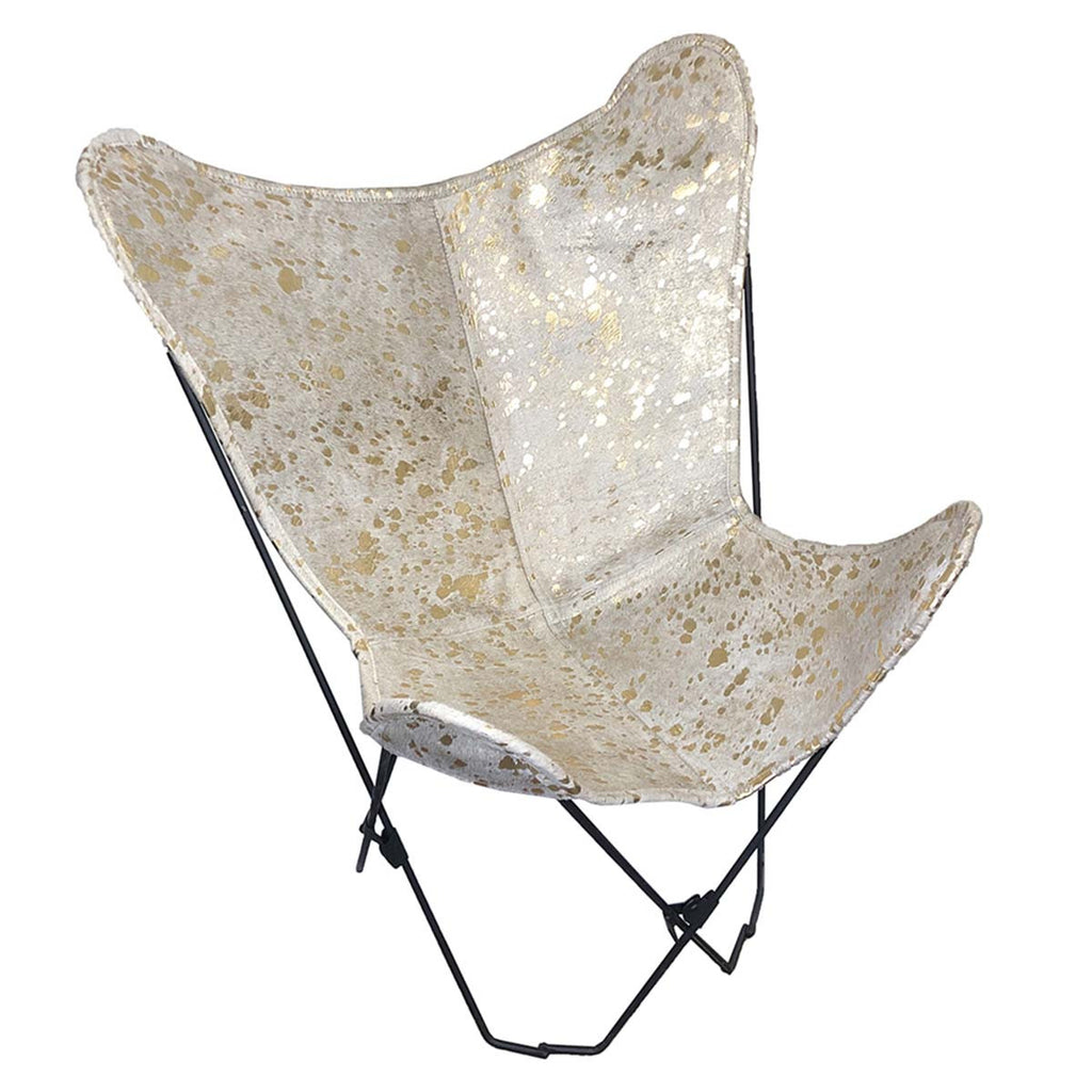 Gold & White Cowhide Sling Chair