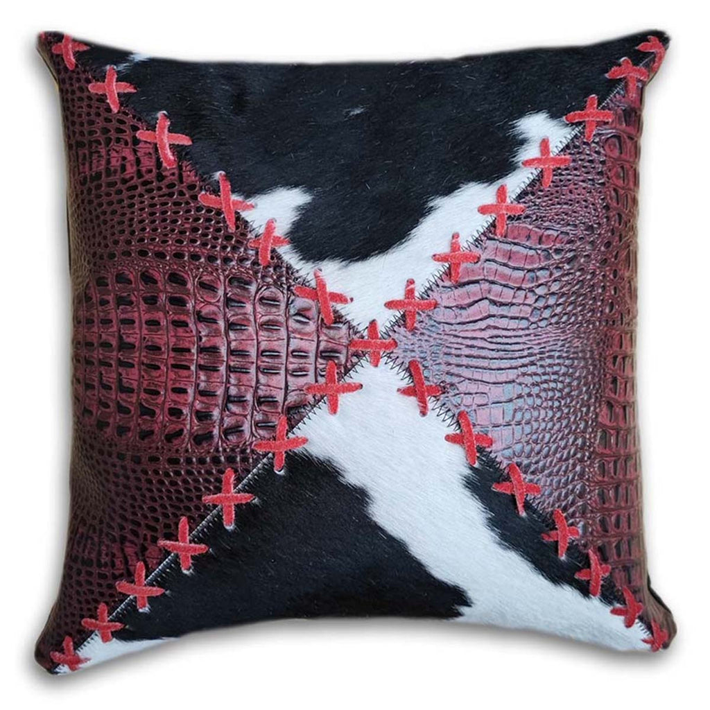 Red Croc Print Leather & Cowhide Pillow