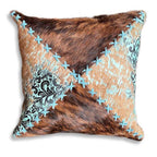 Cowhide Teal Floral & Brindle Pillow