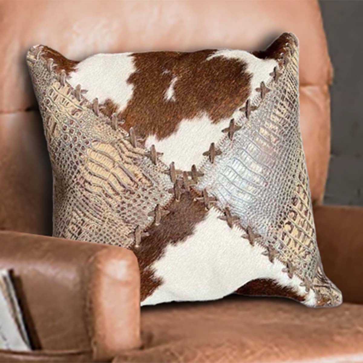 Cowhide & Faux Gator Embossed Pillow