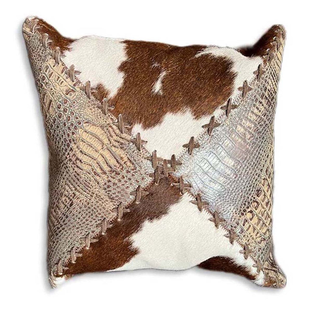 Cowhide & Faux Gator Embossed Pillow
