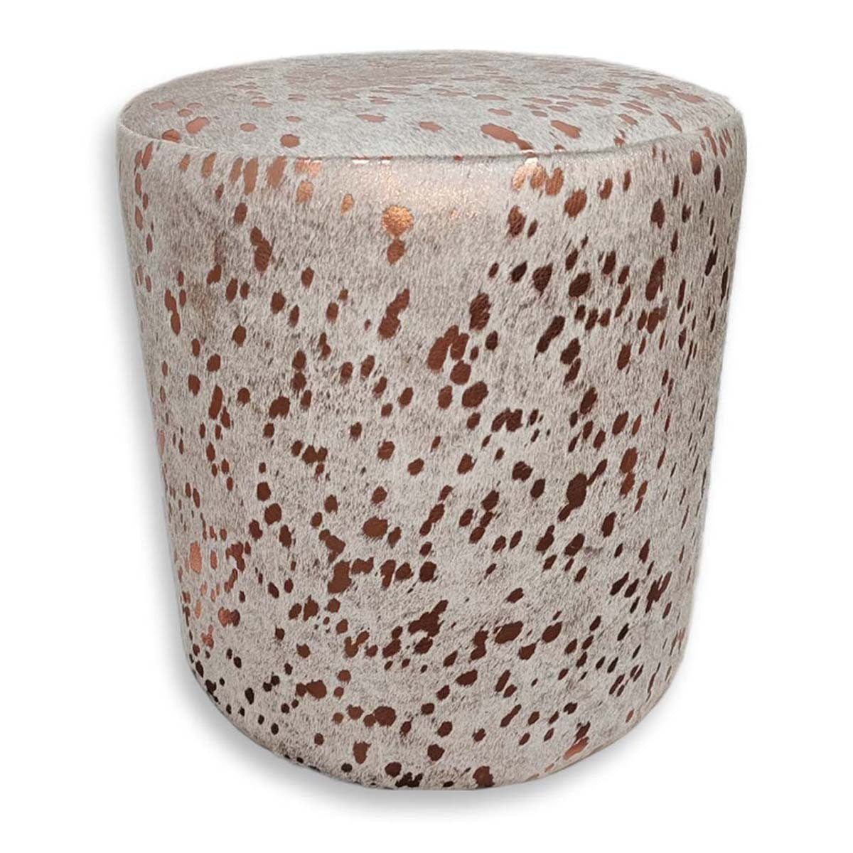 Blush Splashed Cowhide Round Pouf