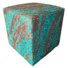 Distressed Turquoise Floral Cowhide Square Pouf
