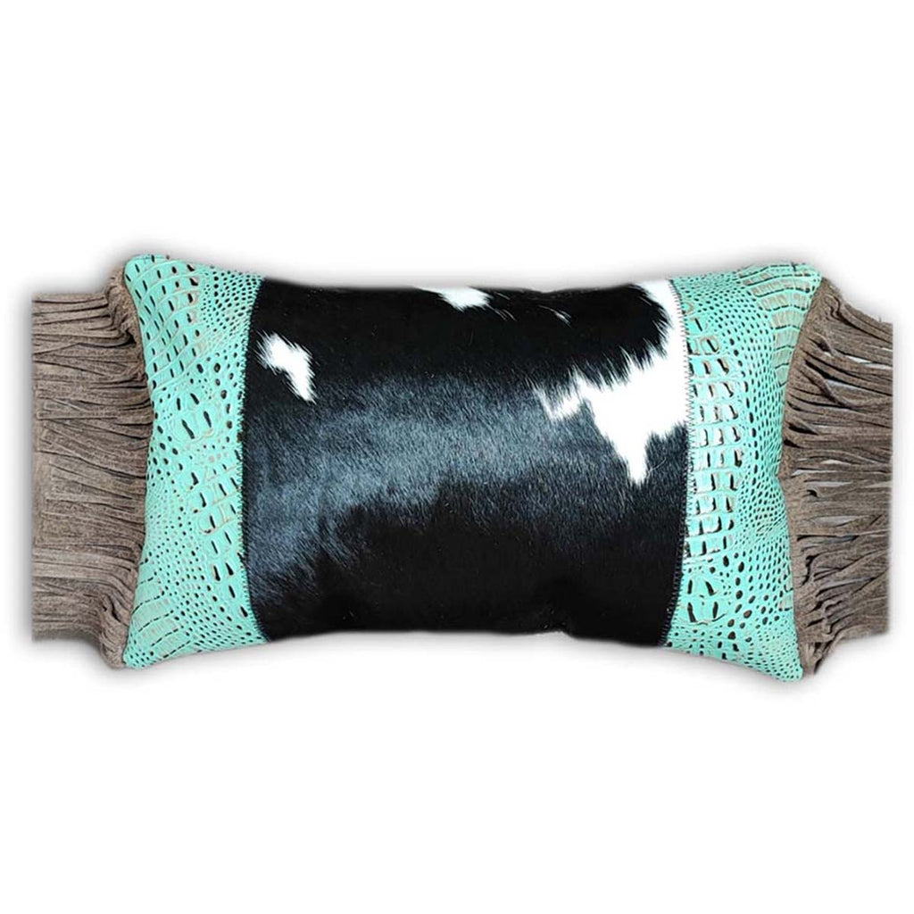 Gator Embossed Turquoise Cowhide Rectangle Pillow