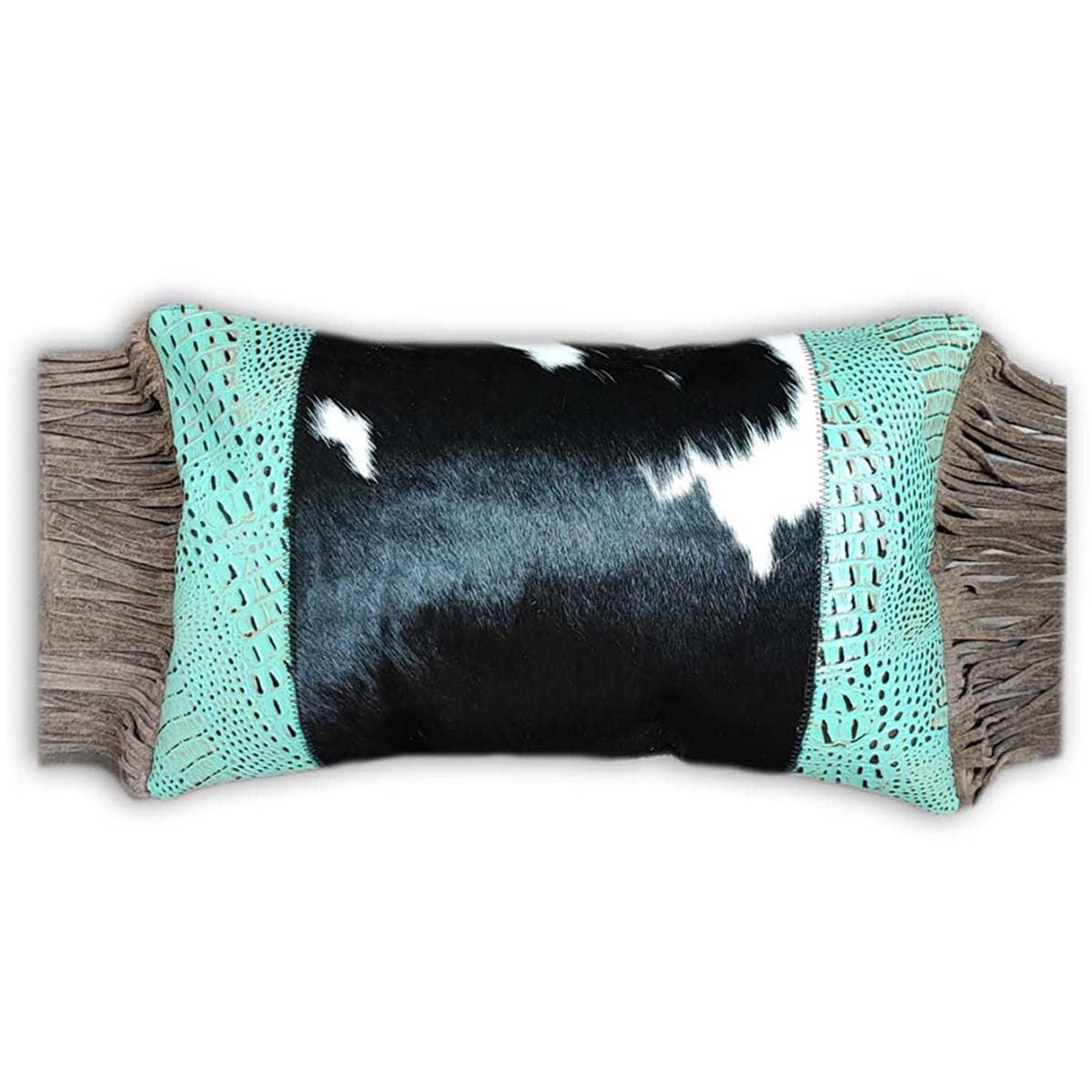 Gator Embossed Turquoise Cowhide Rectangle Pillow