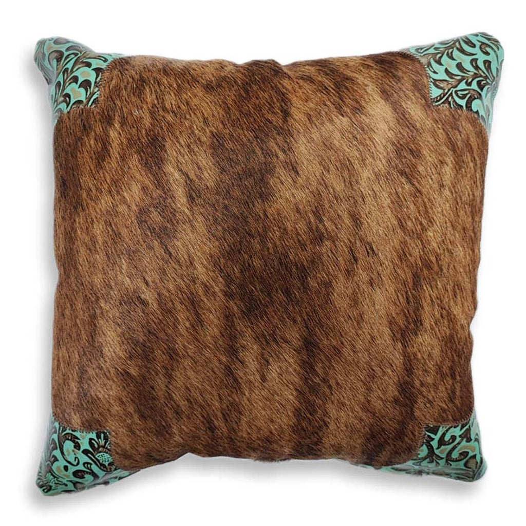 Highland & Teal Floral Cowhide Pillow - Large