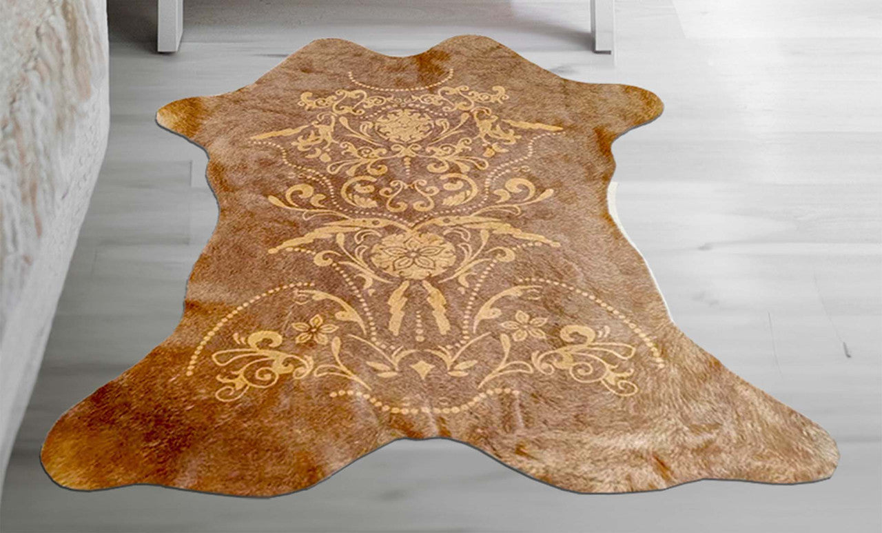 Victorian Filigree Brown Mini Cowhide Rug
