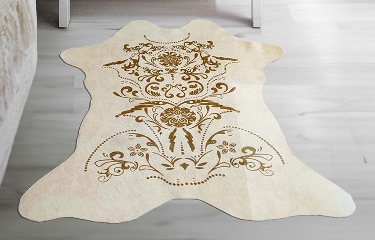 Victorian Filigree Beige Mini Cowhide Rug