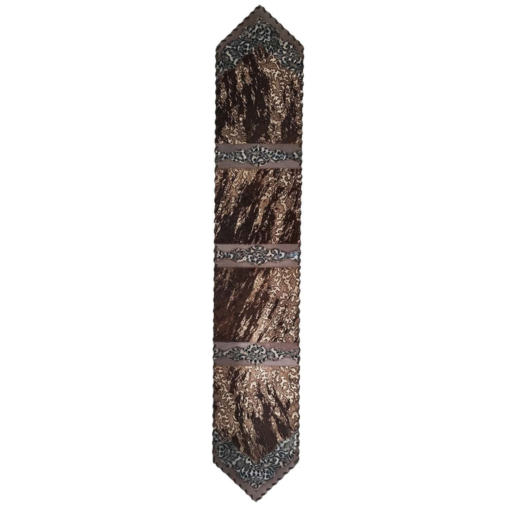 Dark Weathered Leather Embossed Table Runner - 72 Inch
