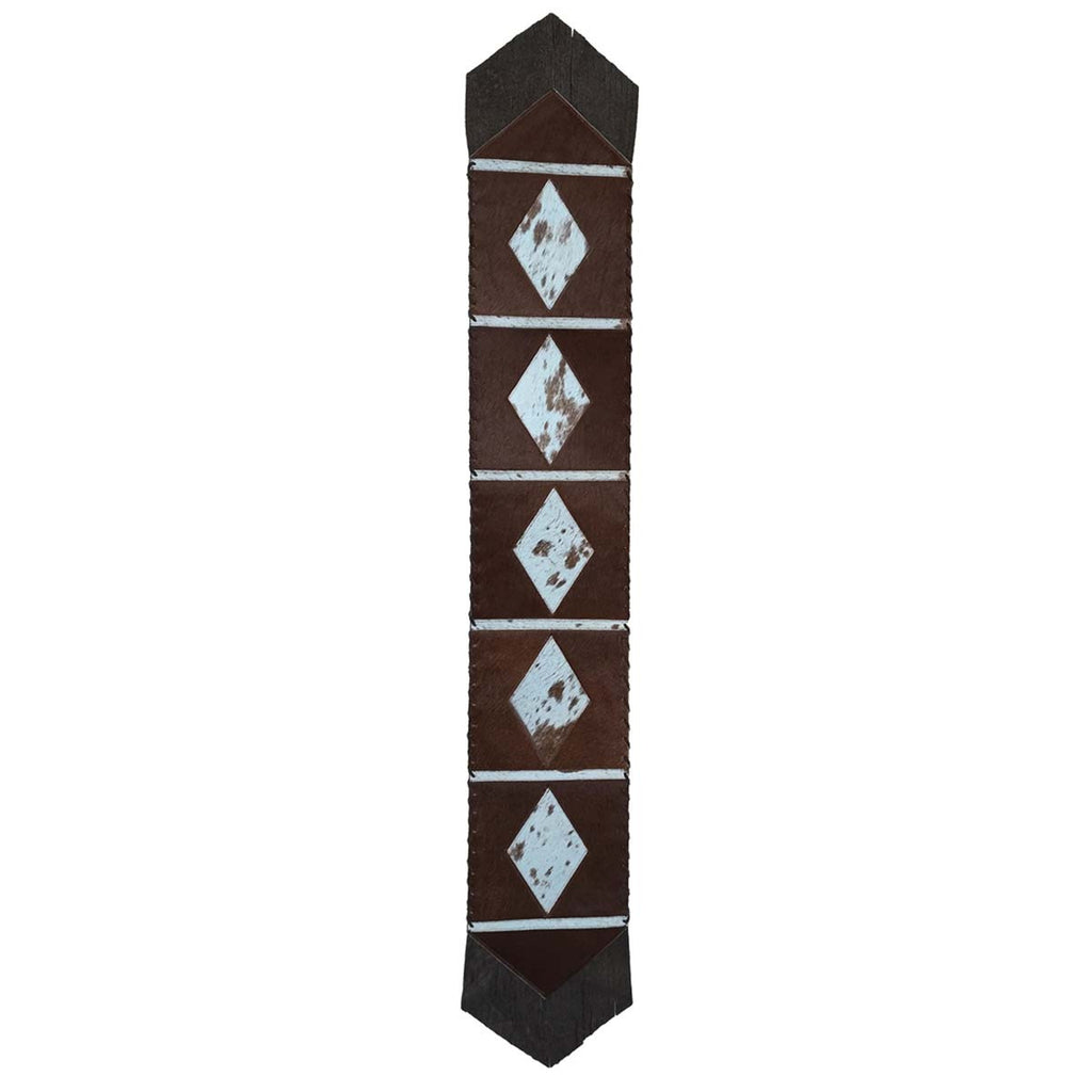 Fringed Geometric Panels Leather Table Runner - 120 Inch