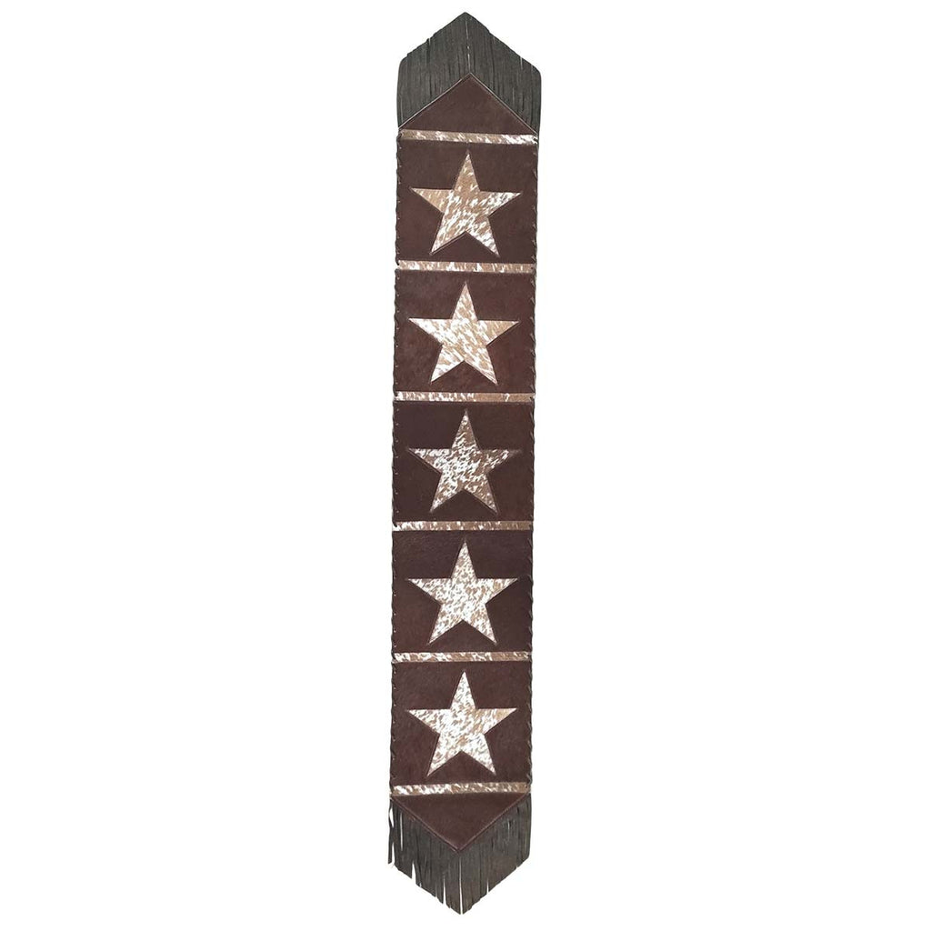 Fringed Starry Brown Cowhide Table Runner - 120 Inch