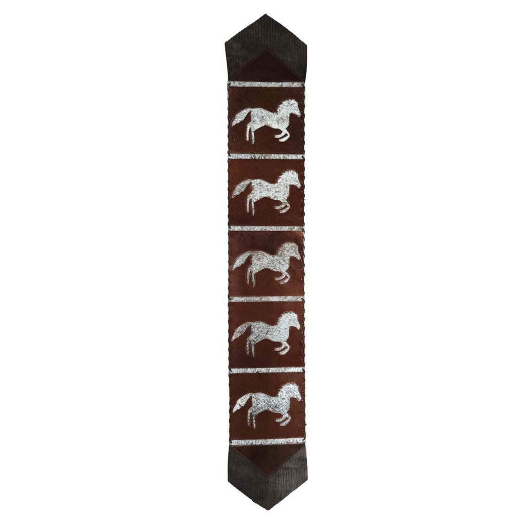 Fringed Running Horses Dark Brown Table Runner - 96 Inch