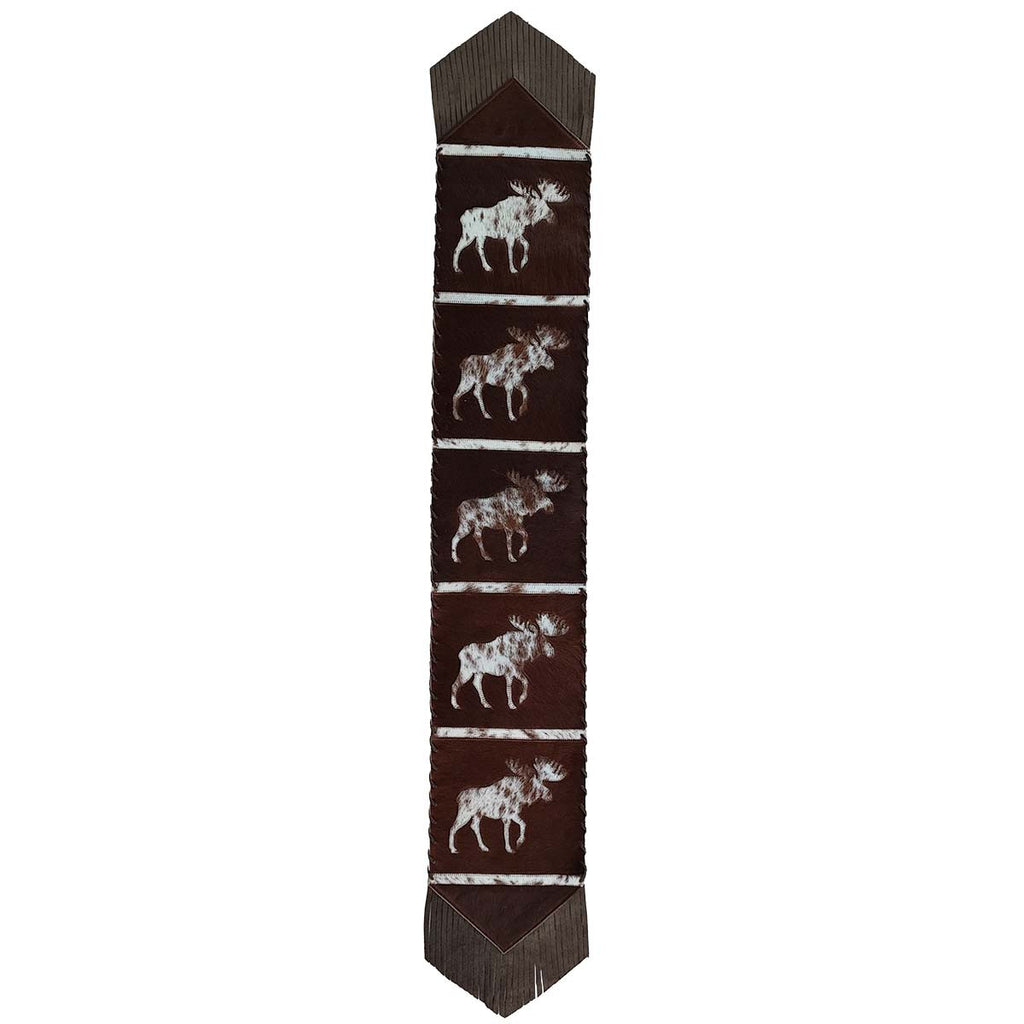 Fringed Moose Salt & Pepper Leather Table Runner - 96 Inch