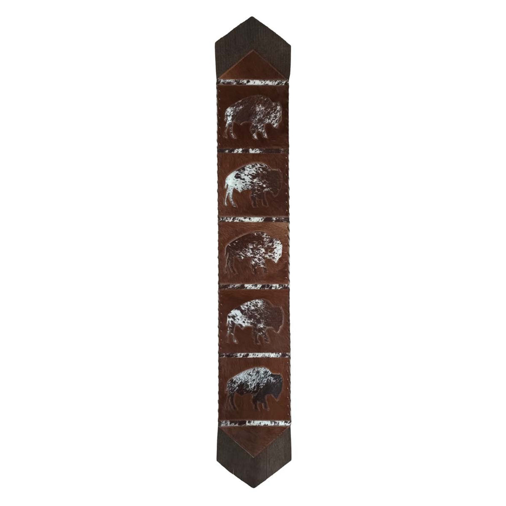 Fringed Roaming Bison Dark Leather Table Runner - 96 Inch