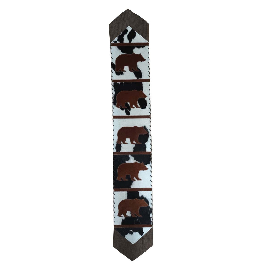 Fringed Roaming Brown Bears Leather Table Runner - 120 Inch