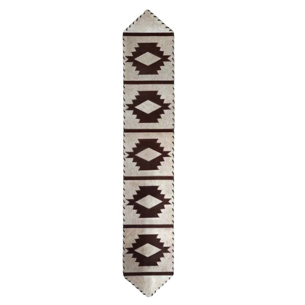 Ivory Step Pattern Cowhide Table Runner - 120 Inch