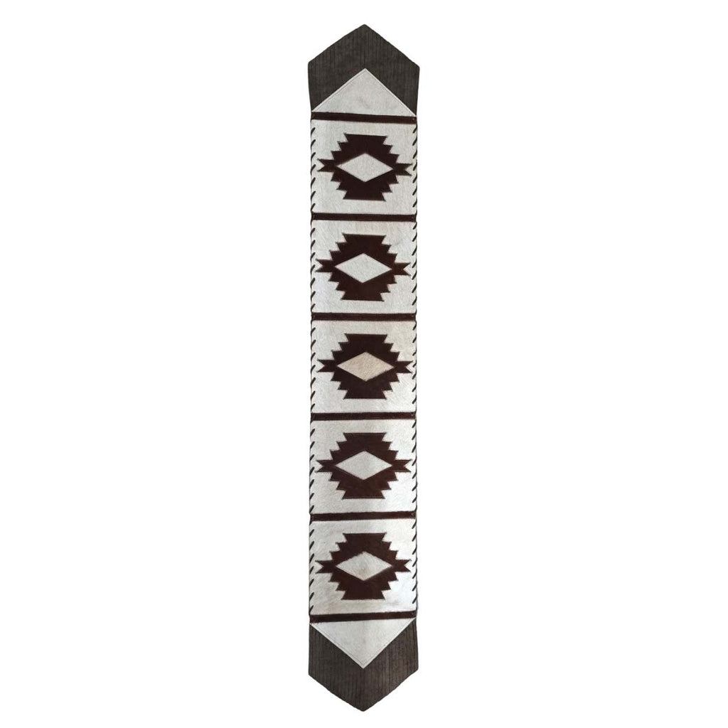 Fringed Ivory Step Pattern Cowhide Table Runner - 96 Inch