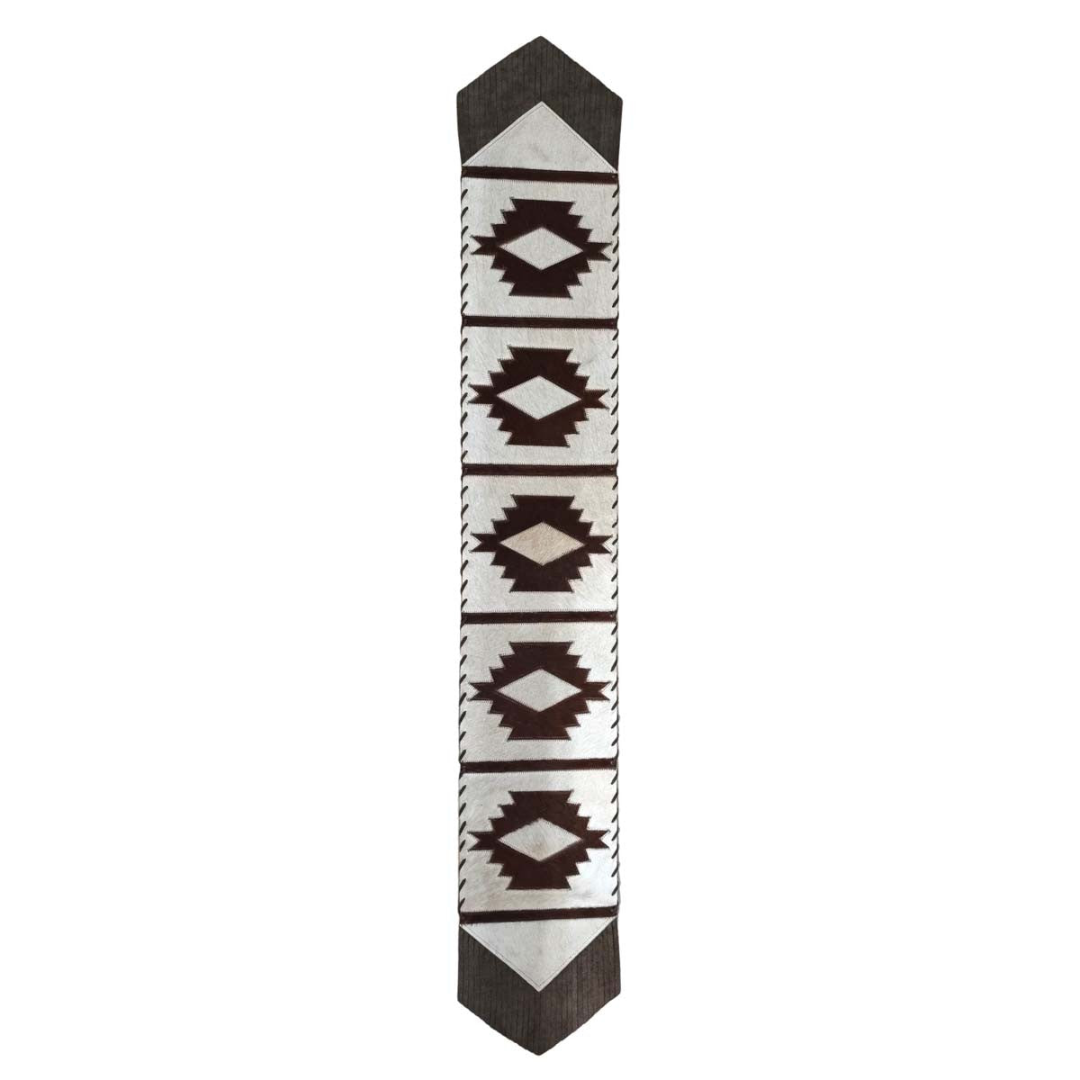 Fringed Ivory Step Pattern Cowhide Table Runners
