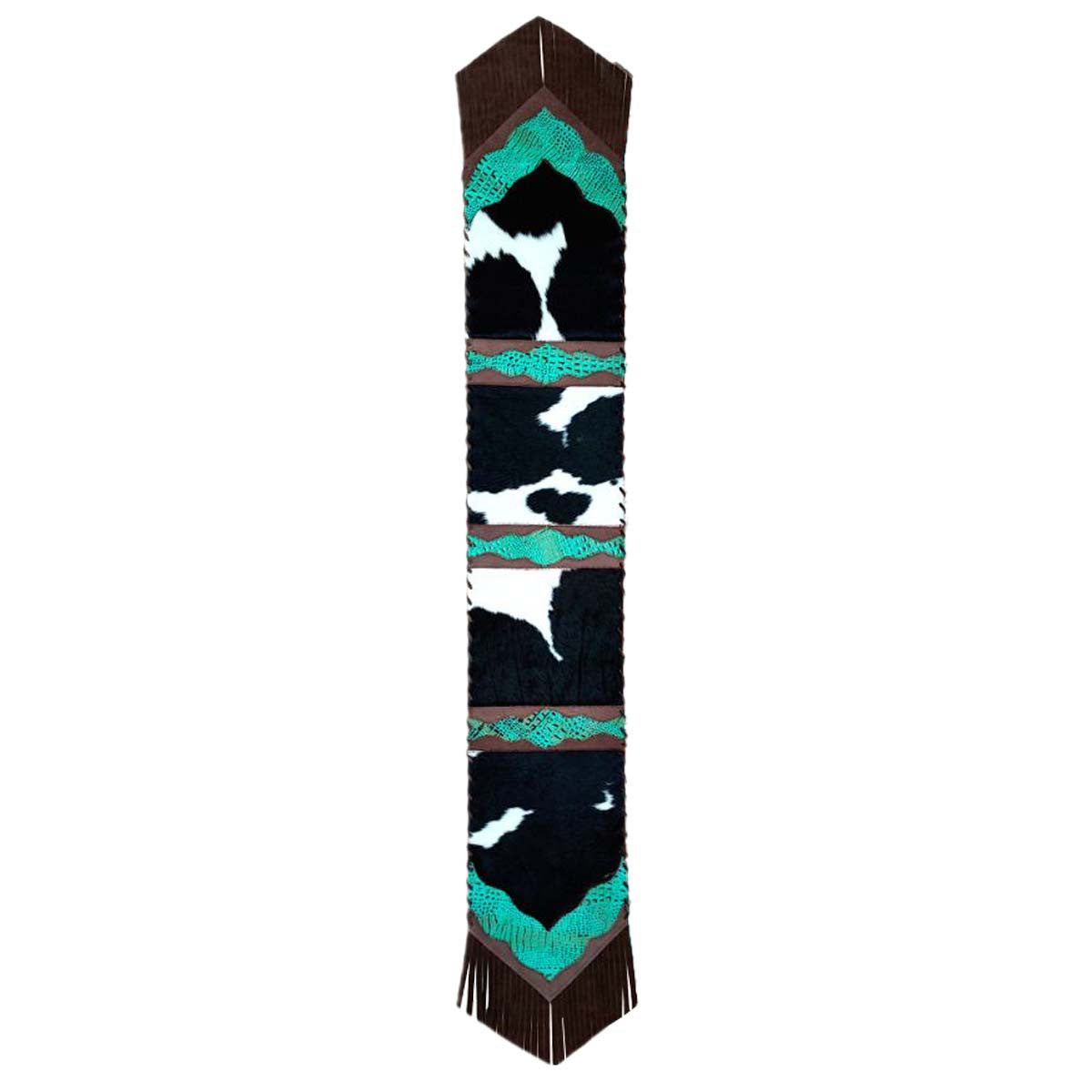 Fringed Holstein & Teal Faux Gator Table Runners