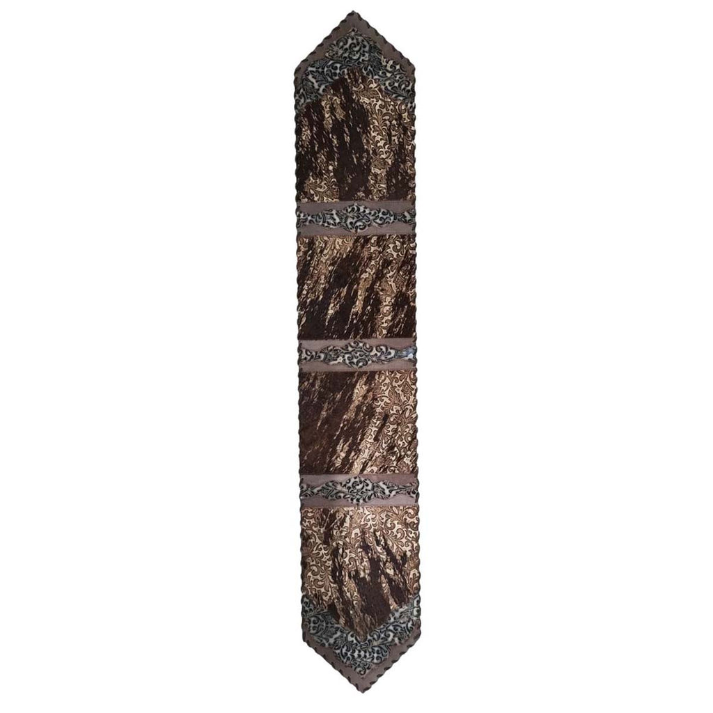 Dark Weathered Leather Embossed Table Runner - 120 Inch