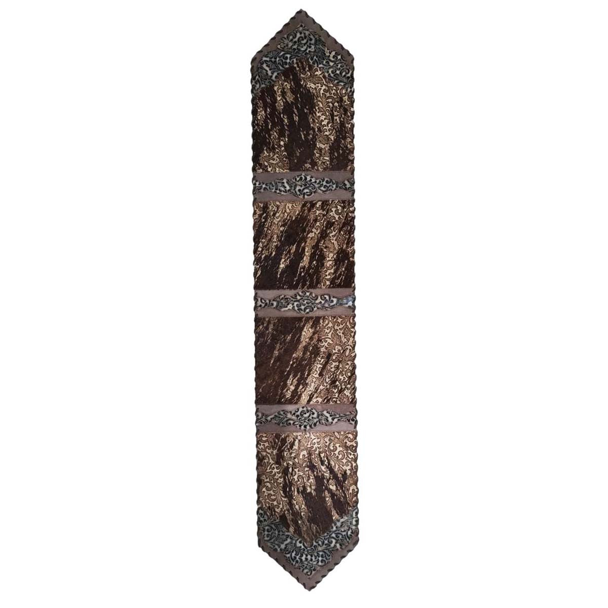 Dark Weathered Leather Embossed Table Runner - 120 Inch