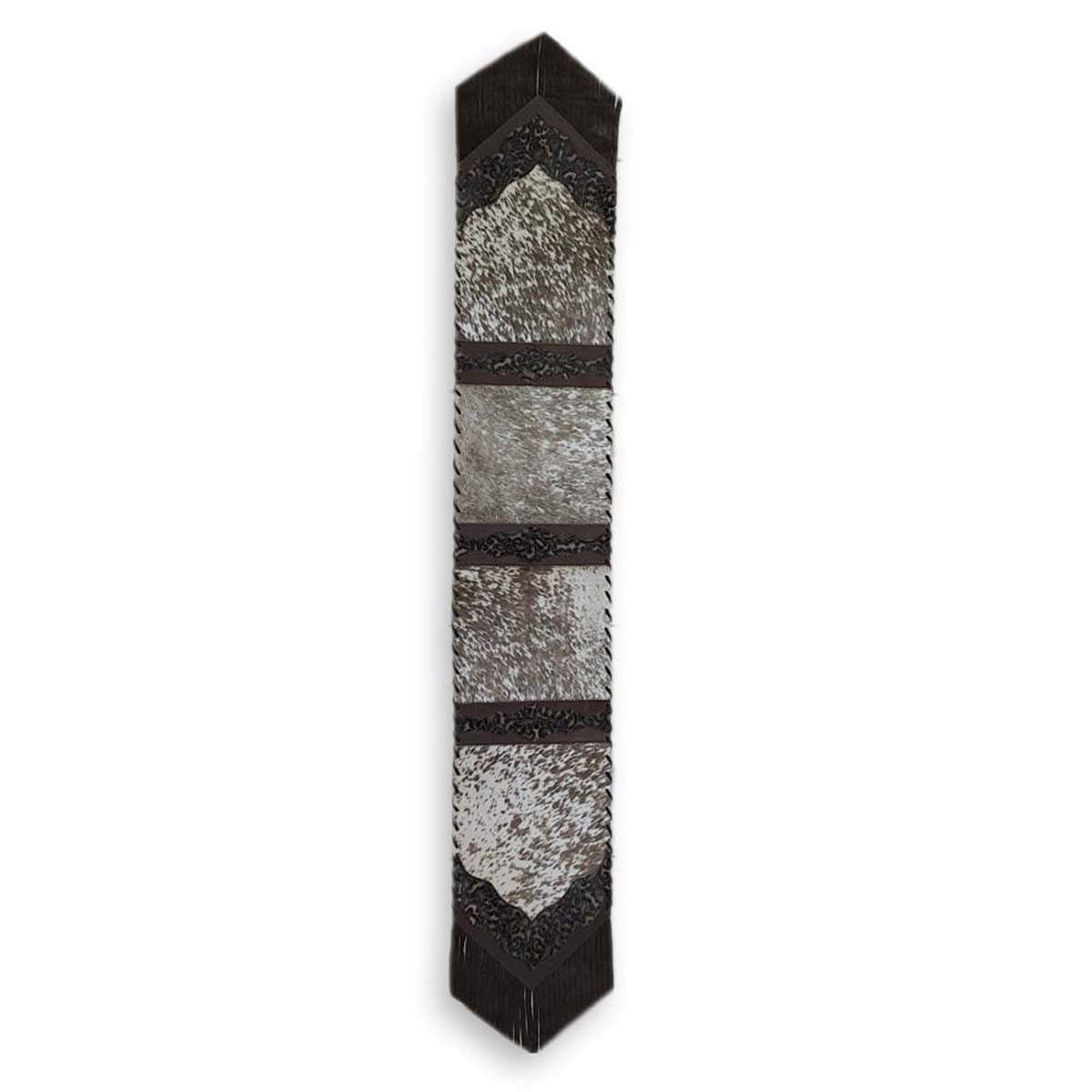 Fringed Tan Floral Embossed Leather Table Runners