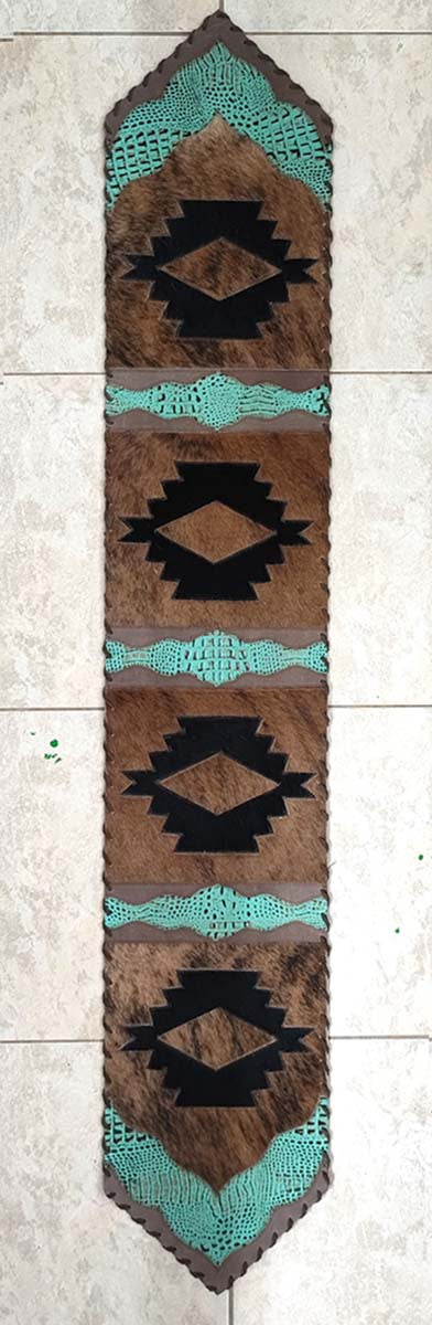 Harmony Cowhide & Teal Faux Gator Table Runners