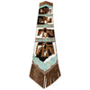 Fringed Bird & Teal Faux Gator Table Runner - 96 Inch